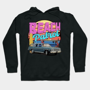 Beach Patrol - Vintage car, surfing, retro sunset Hoodie